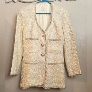 Anna Sui Vintage Cream Textured Blazer with Gold Accents
